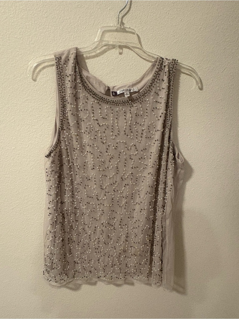 Jennifer Lopez Beaded Sleeveless Top in Light Taupe